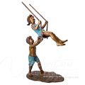Outdoor decoration metal crafts life size bronze children play swinging garden statue